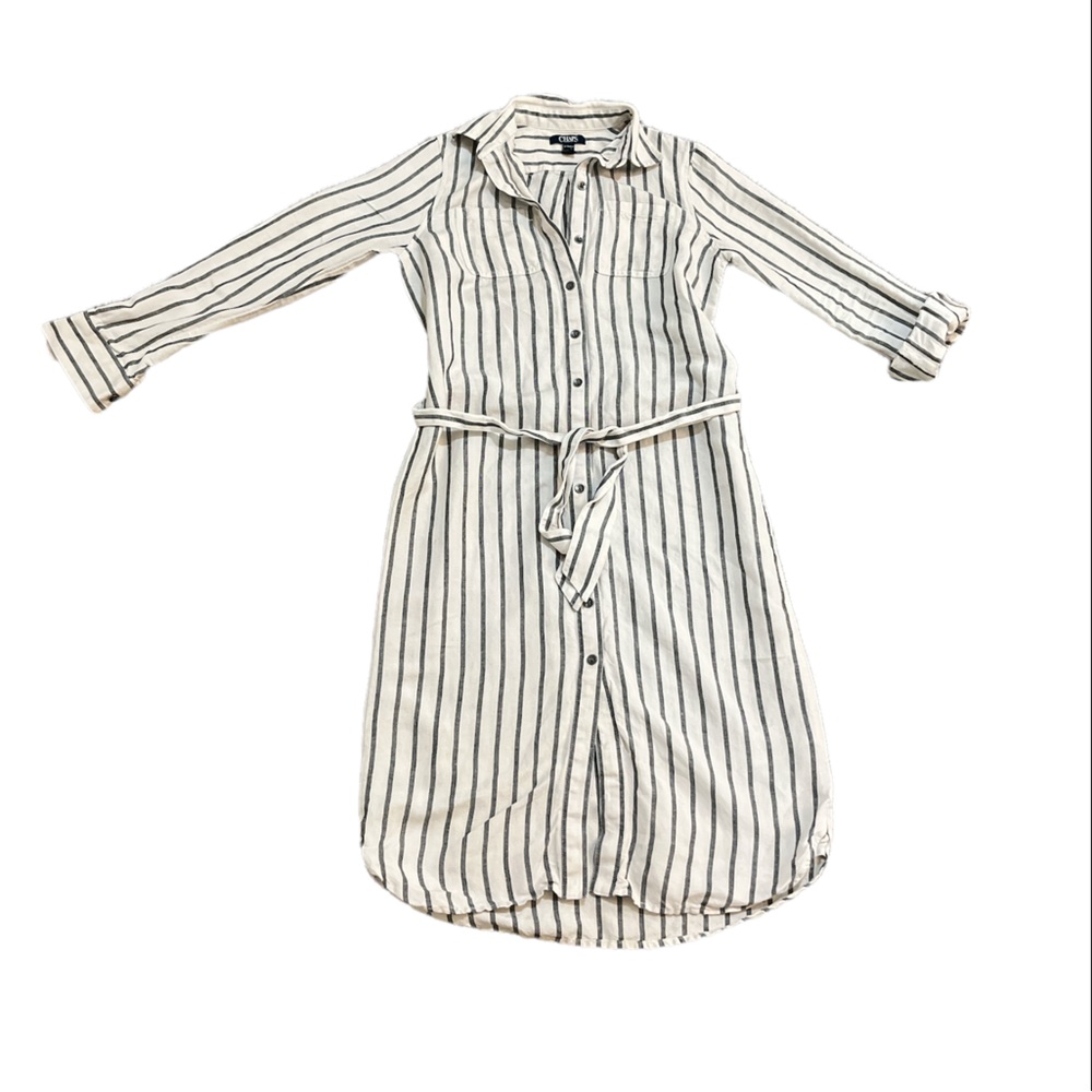 Chaps Striped Linen Mid Length Dress